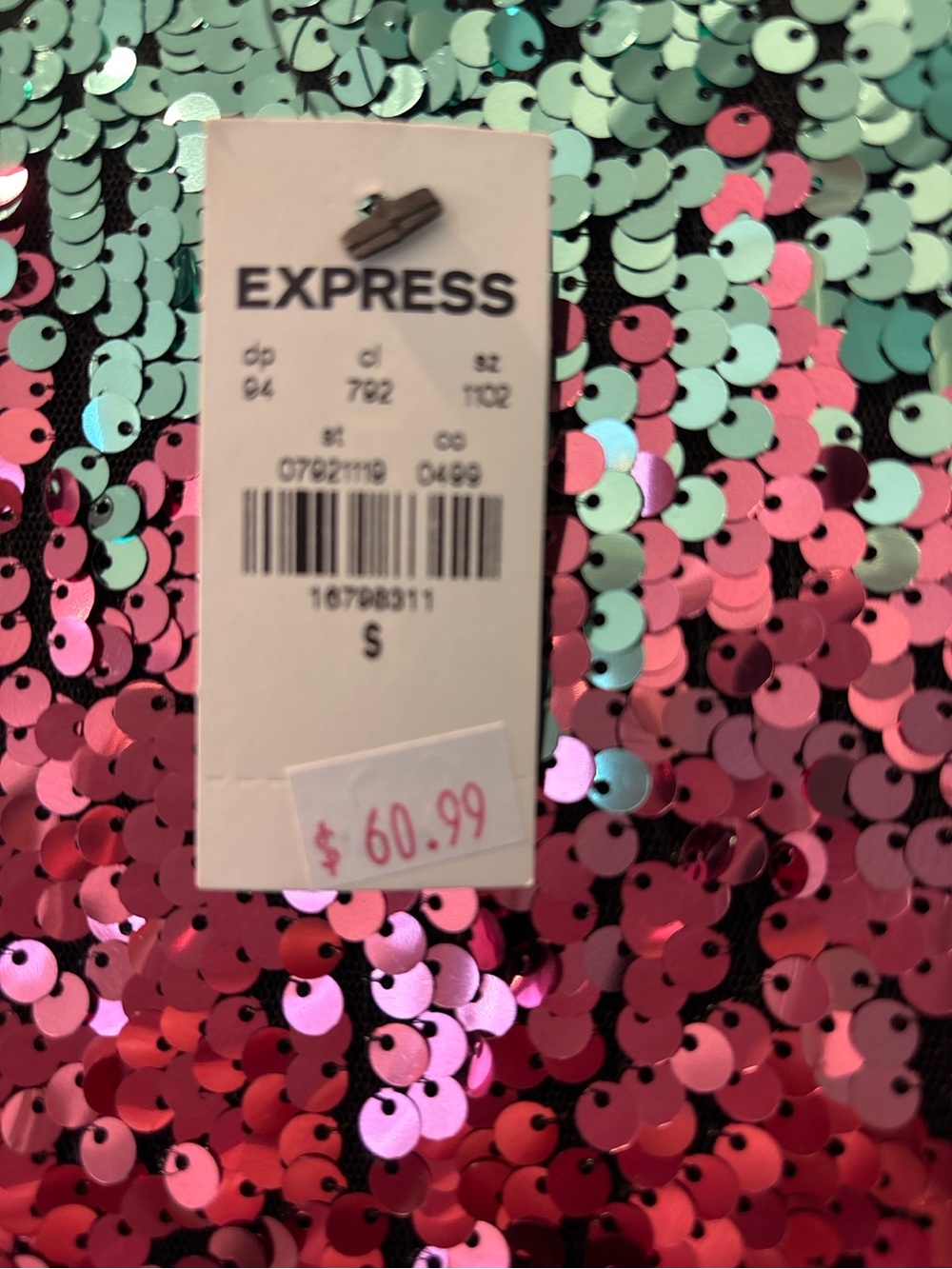 Express Ombre Sequin Dress in Teal, Pink, Silver - Picture 3 of 3